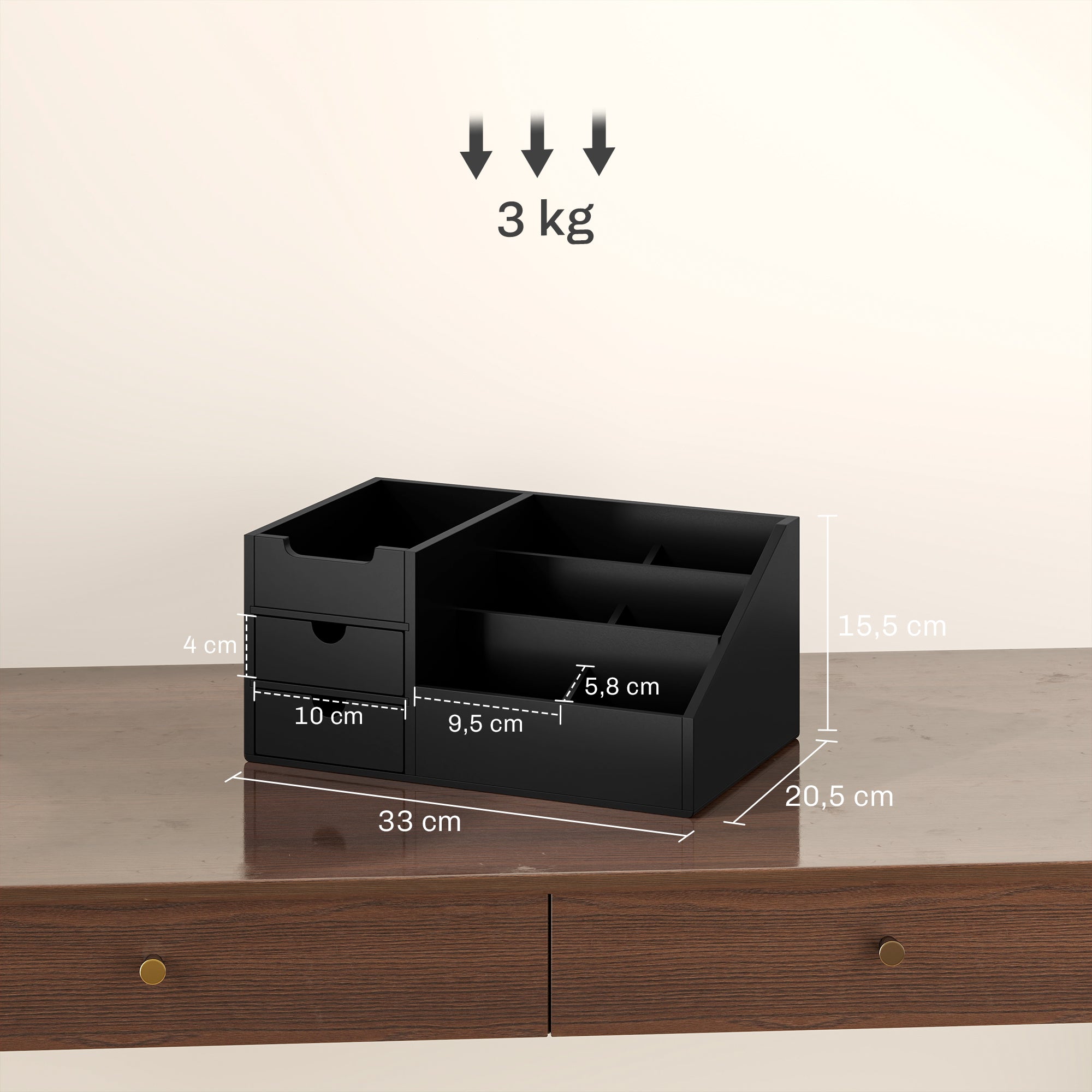 DeskZen™ Bamboe Bureau Organizer – Zwart – 7 Vakken + 2 Lades