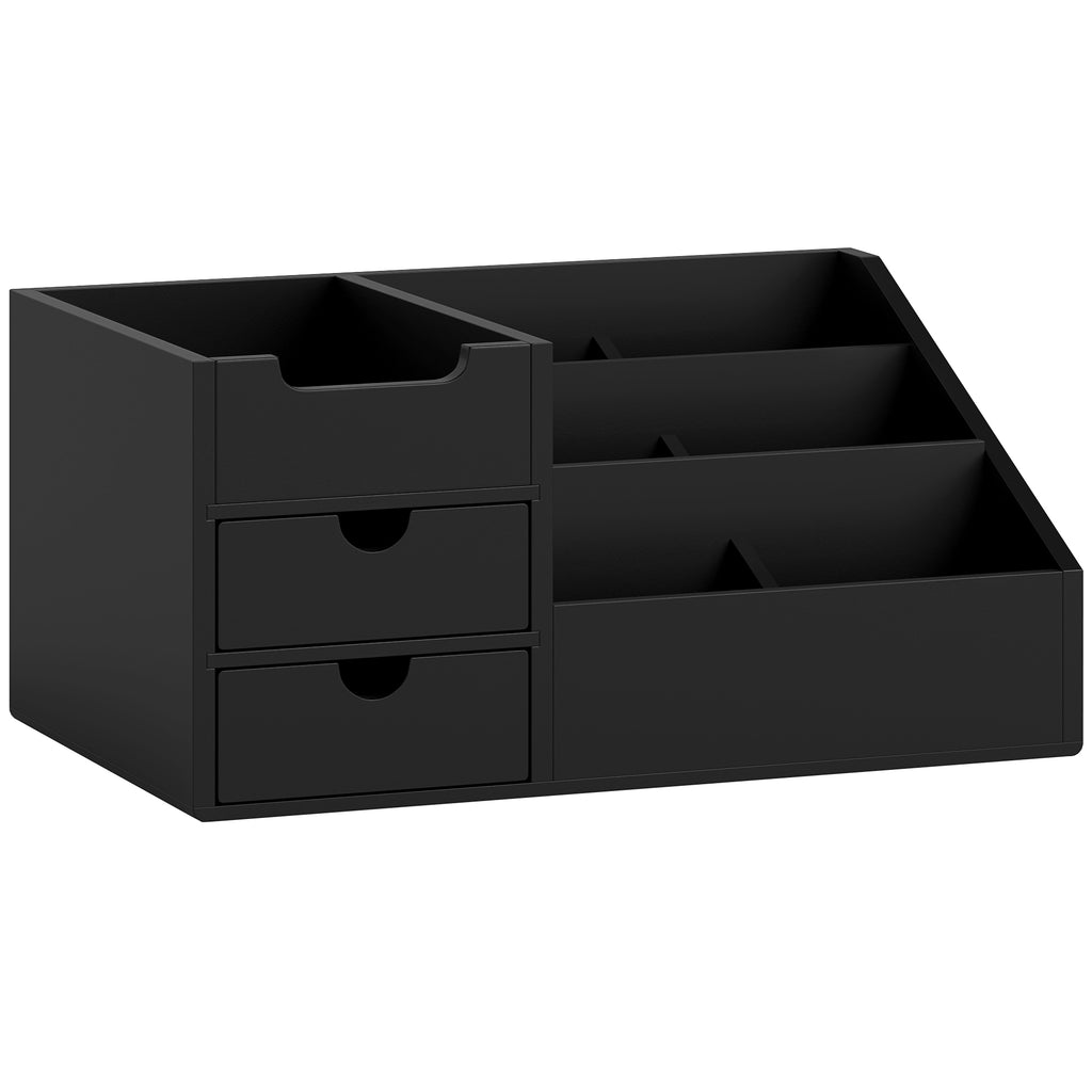 DeskZen™ Bamboe Bureau Organizer – Zwart – 7 Vakken + 2 Lades