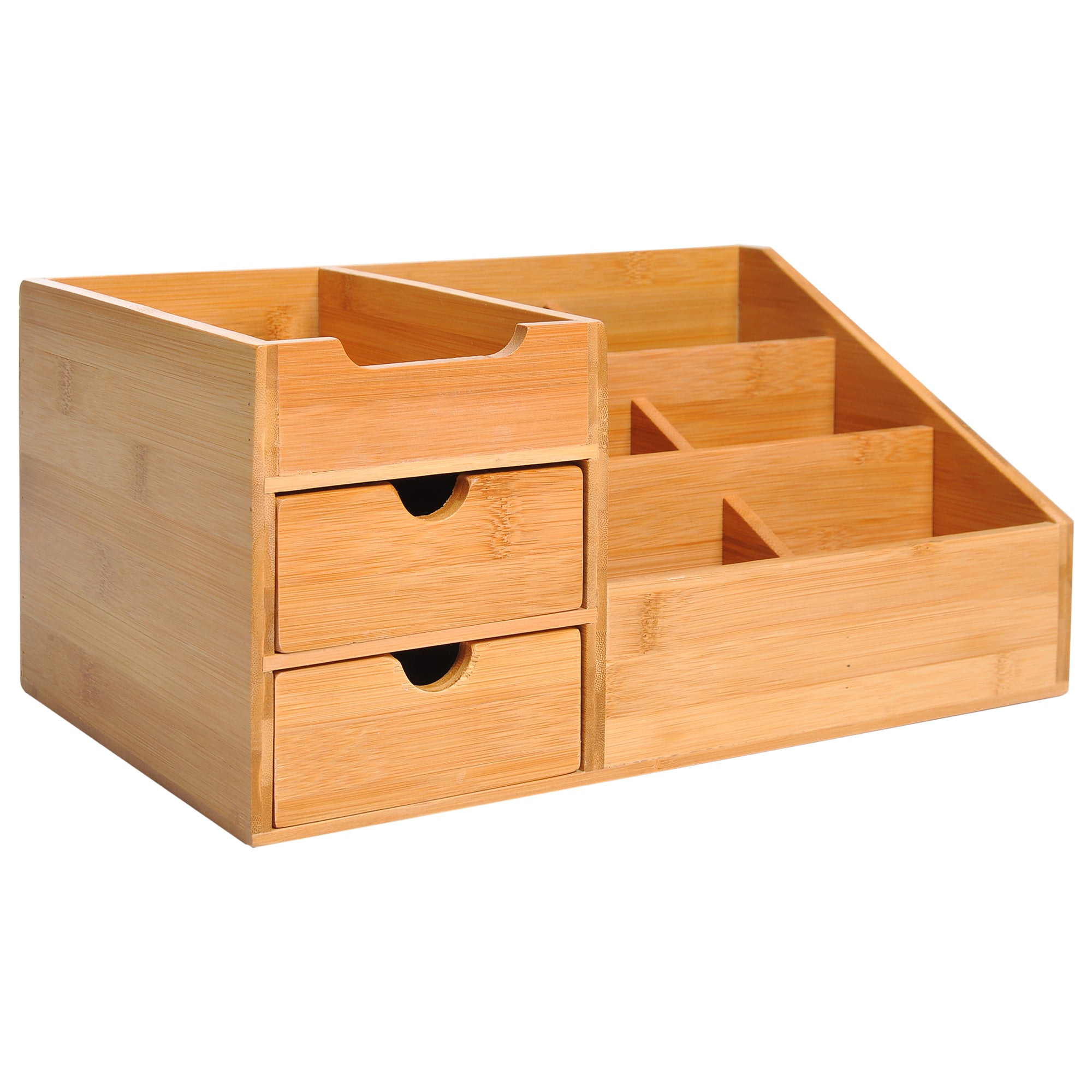 DeskZen™ Bamboe Bureau Organizer – Naturel – 7 Vakken + 2 Lades