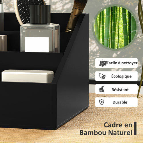 DeskZen™ Bamboe Bureau Organizer – Zwart – 7 Vakken + 2 Lades