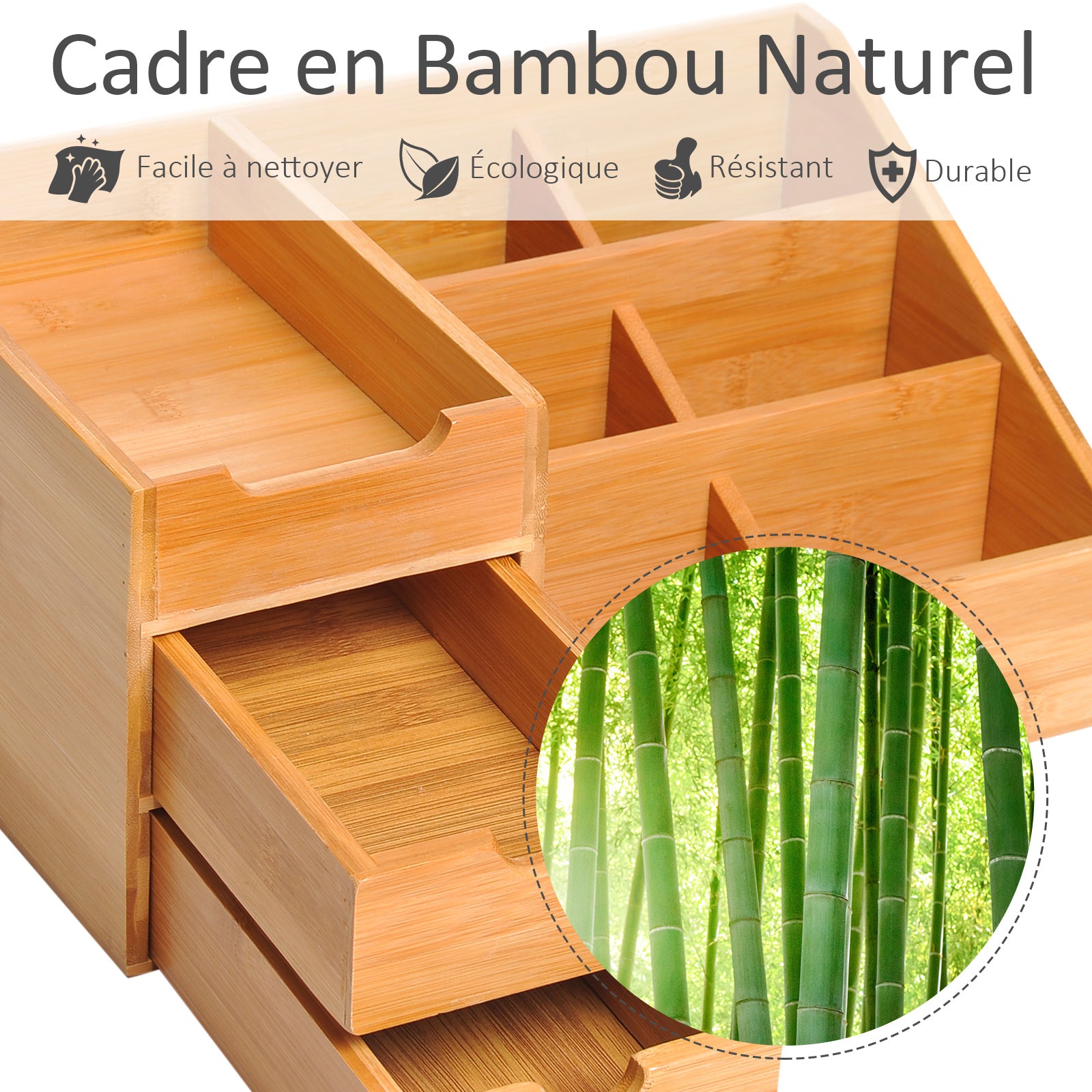 DeskZen™ Bamboe Bureau Organizer – Naturel – 7 Vakken + 2 Lades