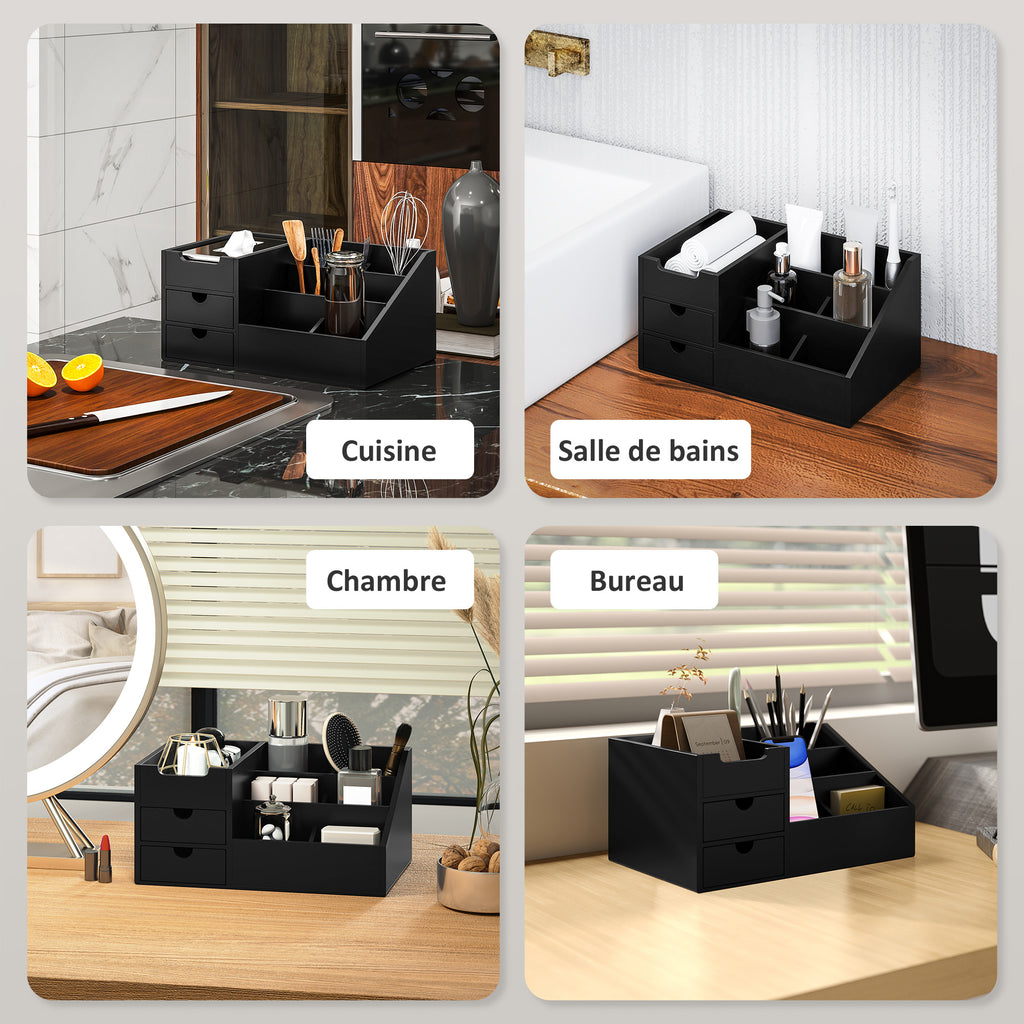 DeskZen™ Bamboe Bureau Organizer – Zwart – 7 Vakken + 2 Lades