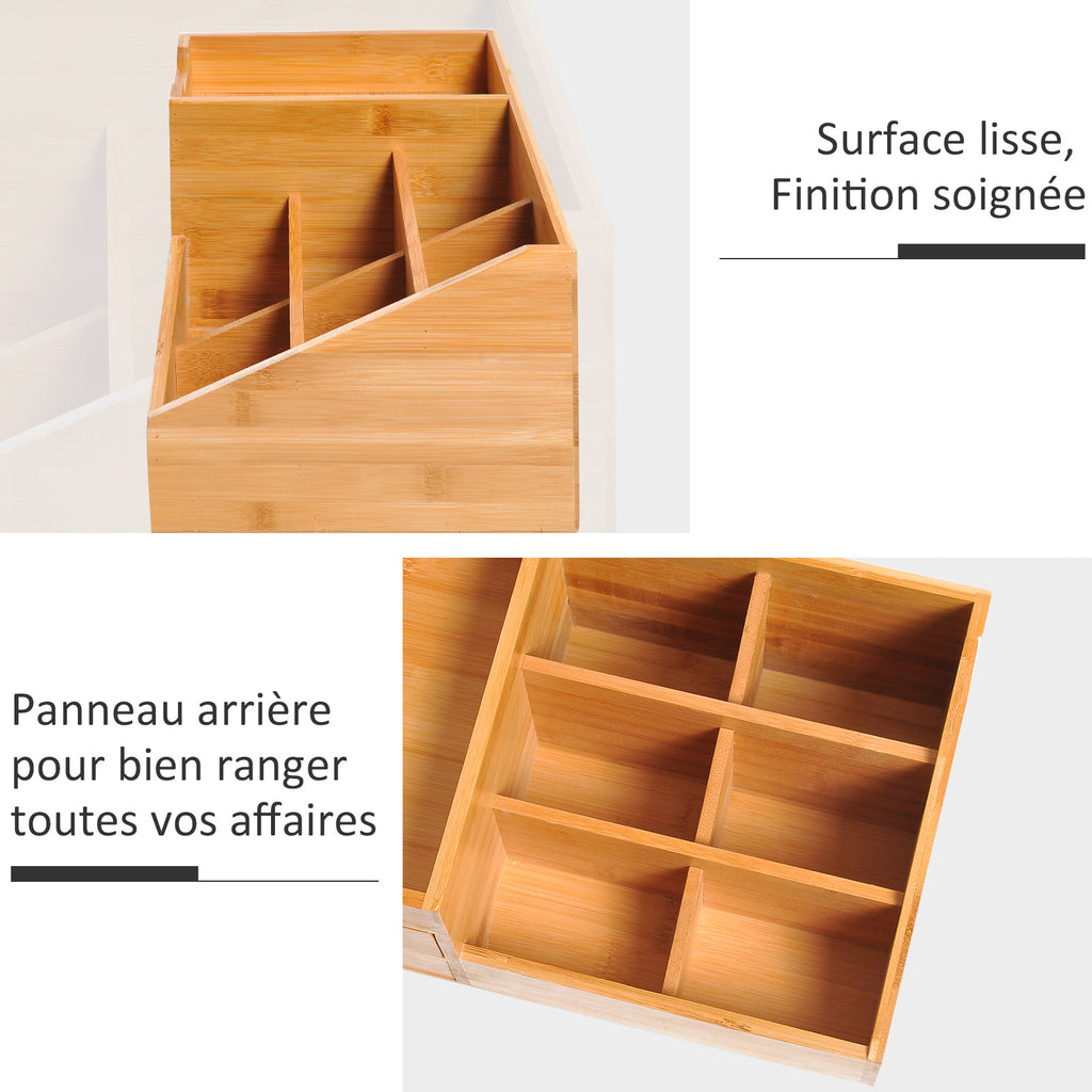 DeskZen™ Bamboe Bureau Organizer – Naturel – 7 Vakken + 2 Lades