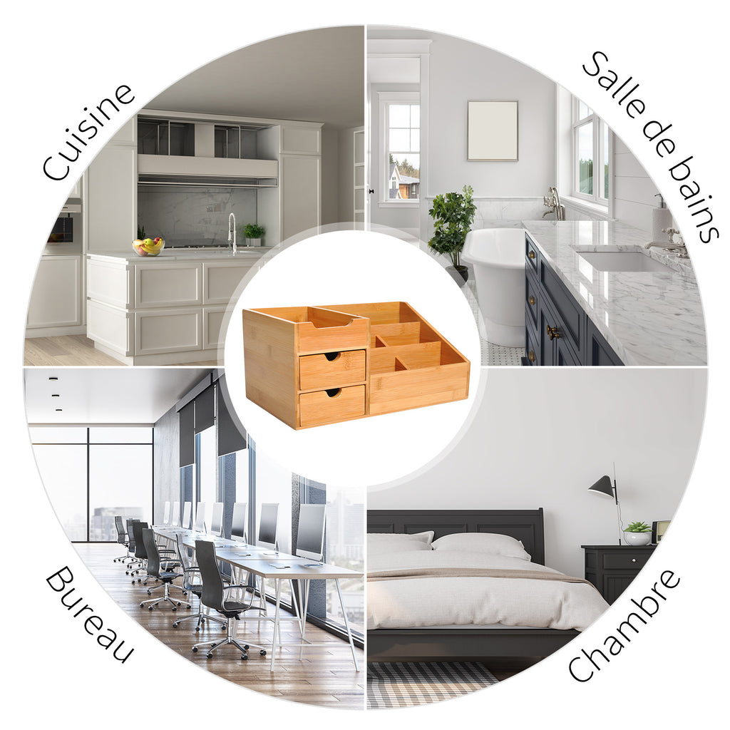 DeskZen™ Bamboe Bureau Organizer – Naturel – 7 Vakken + 2 Lades