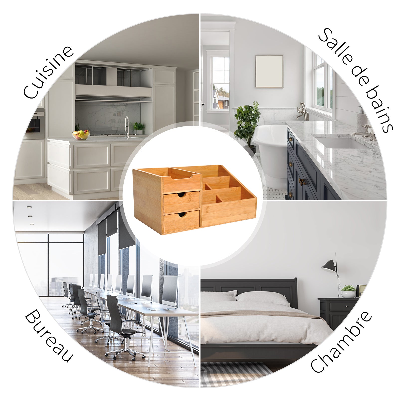 DeskZen™ Bamboe Bureau Organizer – Naturel – 7 Vakken + 2 Lades