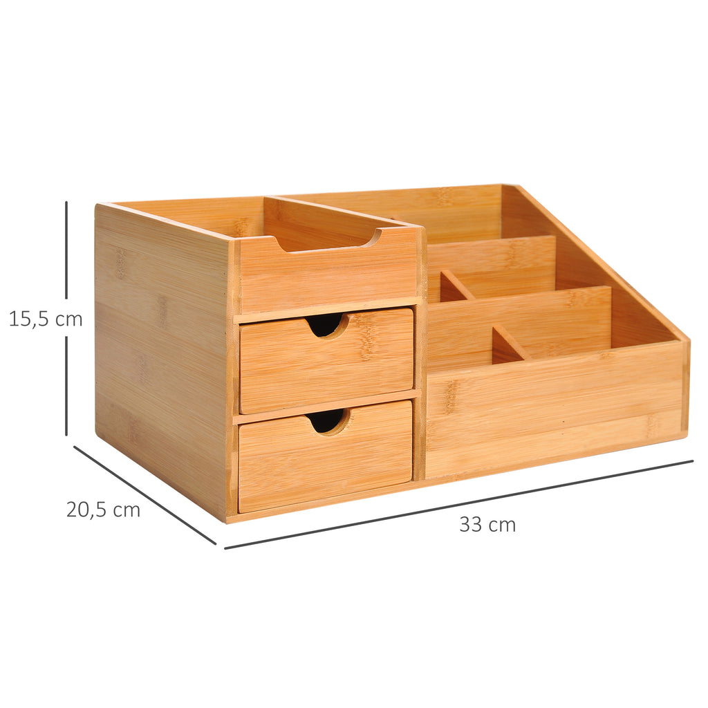 DeskZen™ Bamboe Bureau Organizer – Naturel – 7 Vakken + 2 Lades