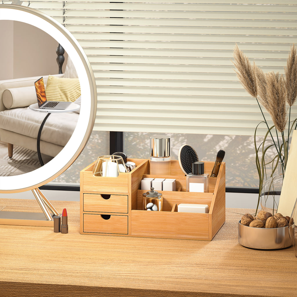 DeskZen™ Bamboe Bureau Organizer – Naturel – 7 Vakken + 2 Lades